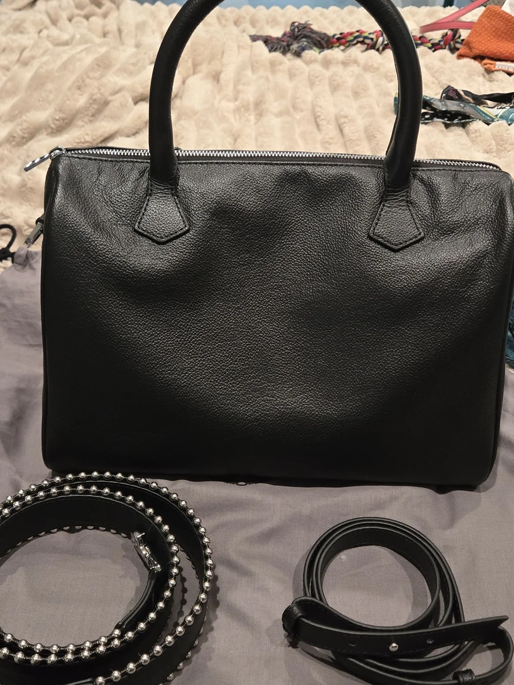 Zadig & Voltaire Black Leather Top-Handle Satchel with Studded Strap